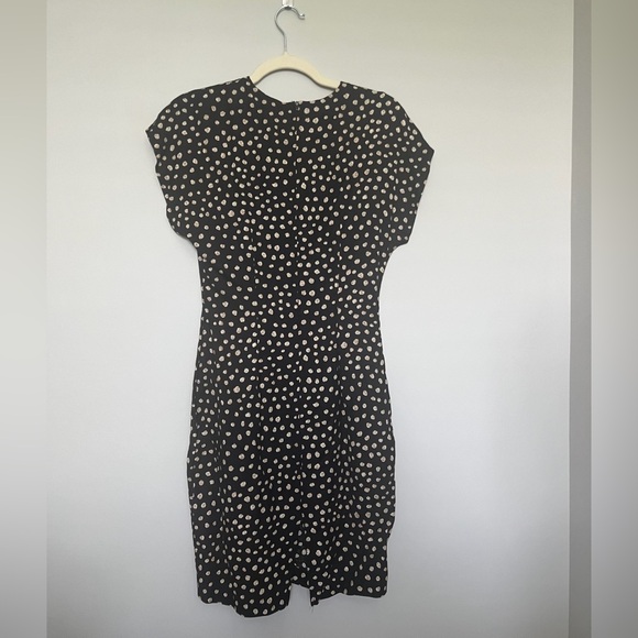 Vintage 80's Dawn Joy Black/Tan Tie Front Dress with Beading - size 6 - Picture 2 of 7